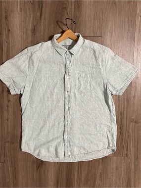 Linen Blend Shirt Light Blue Short-Sleeve Button Front